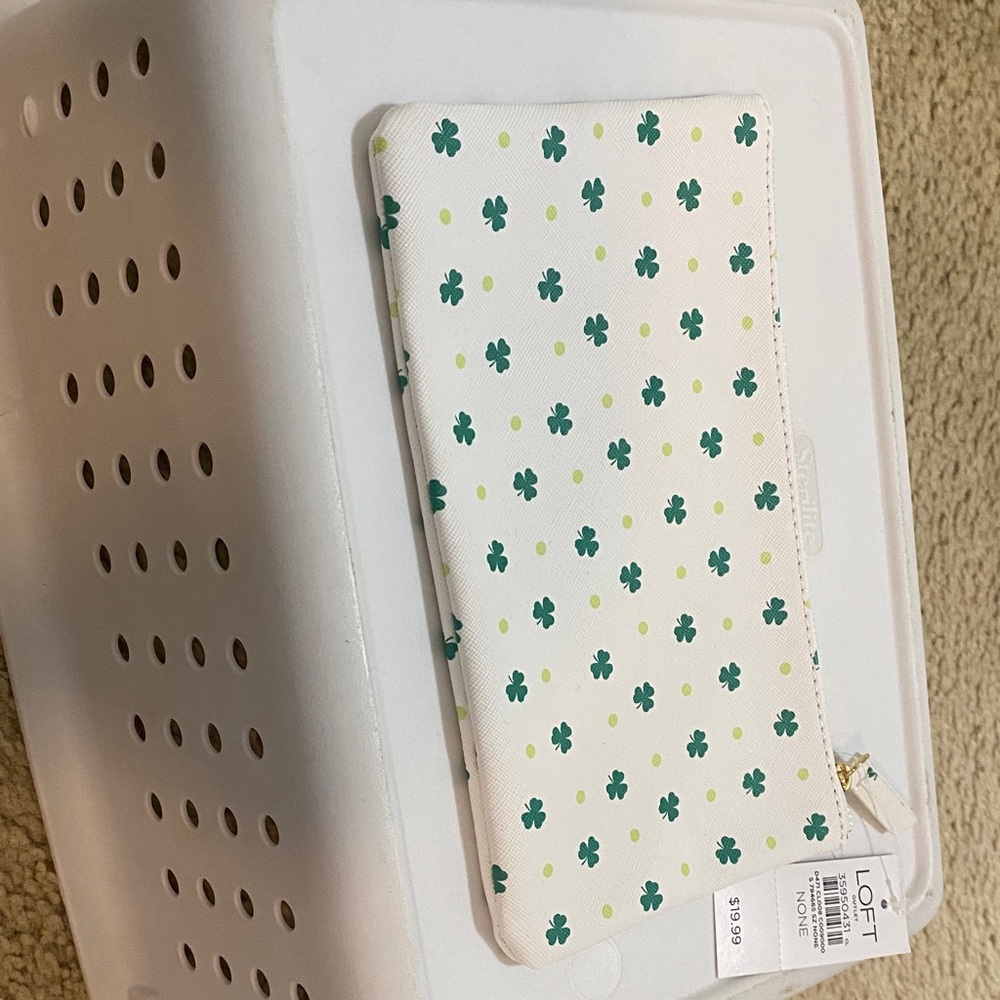 LOFT White Pouch with Green Clover Design
